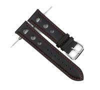 MENGXIU MENGKE Genuine Leather Handmade Vintage Wrist Band Watch Strap Belt 18mm 20mm 22mm Men Watchband Hollow Breathable Black Watchstrap(Black-Red Wire,20mm)