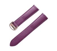 MENGXIU MENGKE Genuine Leather Strap Pebbled Soft Leather Men's Ladies Compatible With Cartier Tank Solo London Folding Buckle Watch Accessories(Purple rose buckle,13mm)