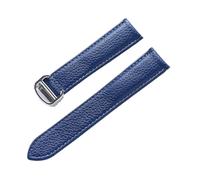 MENGXIU MENGKE Genuine Leather Strap Pebbled Soft Leather Men's Ladies Compatible With Cartier Tank Solo London Folding Buckle Watch Accessories(Blue silver buckle,22mm)