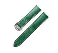 MENGXIU MENGKE Genuine Leather Strap Pebbled Soft Leather Men's Ladies Compatible With Cartier Tank Solo London Folding Buckle Watch Accessories(Green silver buckle,17mm)