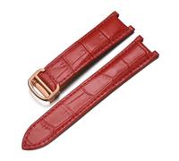 MENGXIU MENGKE Genuine Leather Watch Strap Compatible With Cartier Pasha Series Notched Watchband 16mm 18mm 20mm Men And Women(Red-rosegold,18-10mm)