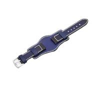 MENGXIU MENGKE Leather Bund Strap Men's Watch Band 20mm 22mm 24mm Leather Cuff Watch Bracelet Yellow Blue Black Green Red Color Watch Strap(Blue,20mm)