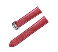 MENGXIU MENGKE Litchi Grain Leather Strap Men's Ladies Soft Leather Compatible With Cartier Tank Solo Strap Folding Buckle Watch Strap Accessories(Red silver buckle,16mm)