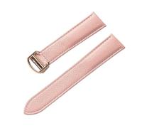 MENGXIU MENGKE Litchi Grain Leather Strap Men's Ladies Soft Leather Compatible With Cartier Tank Solo Strap Folding Buckle Watch Strap Accessories(Pink rose buckle,20mm)