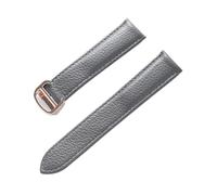 MENGXIU MENGKE Litchi Grain Leather Strap Men's Ladies Soft Leather Compatible With Cartier Tank Solo Strap Folding Buckle Watch Strap Accessories(Grey Rose Buckle,19mm)