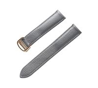 MENGXIU MENGKE Litchi Grain Leather Strap Men's Ladies Soft Leather Compatible With Cartier Tank Solo Strap Folding Buckle Watch Strap Accessories(Grey Gold Buckle,22mm)