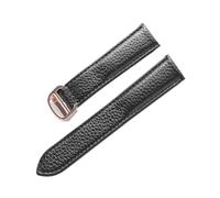 MENGXIU MENGKE Litchi Grain Leather Strap Men's Ladies Soft Leather Compatible With Cartier Tank Solo Strap Folding Buckle Watch Strap Accessories(Black Rose Buckle,19mm)