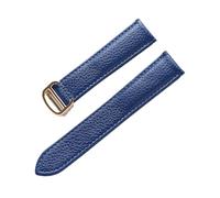 MENGXIU MENGKE Litchi Grain Leather Strap Men's Ladies Soft Leather Compatible With Cartier Tank Solo Strap Folding Buckle Watch Strap Accessories(Blue gold buckle,15mm)