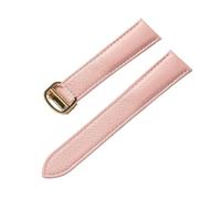 MENGXIU MENGKE Litchi Grain Leather Strap Men's Ladies Soft Leather Compatible With Cartier Tank Solo Strap Folding Buckle Watch Strap Accessories(Pink gold buckle,17mm)