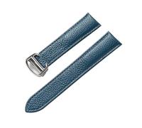 MENGXIU MENGKE Pebbled Grain Leather Soft Leather Strap Compatible With Cartier Tank Solo London Foldover Clasp Elephant Grey Strap Accessories(Peacock blue,13mm)