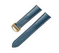 MENGXIU MENGKE Pebbled Soft Leather Strap Compatible With Cartier Tank Solo London Foldover Clasp 14mm 16mm 18mm 20mm 22mm Watch Accessories(Peacock blue gold,21mm)