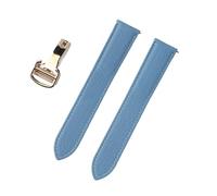 MENGXIU MENGKE Watch Band Replacement Compatible With Tank London Genuine Leather Watch Strap 17mm 18mm 19mm 20mm 22(Linen Blue Gold,14)
