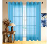 MENGXUAN Semi Sheer Curtains 360 x 440 cm Light Filtering Sheer Curtain Semi Transparent Eyelet Decorative for Bedroom Kitchen Living Room Nursery, Sky Blue