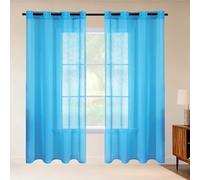 MENGXUAN Sheer Curtains Eyelet 220 x 315 cm Light Filtering Smooth Elegant Window Voile Panels with Eyelets for Living Room Kitcken Bedroom, Sky Blue