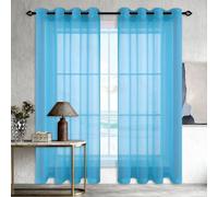 MENGXUAN Sheer Curtains for Living Room 360 x 120 cm Eyelet Sheer Curtain Semi Transparent Eyelet Solid Color for Bedroom Living Room Girls Bedroom, Sky Blue