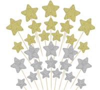 MENGYF 40 Pcs Stars Cake Toppers Glitter Birthday Cake Decorations Same Size Twinkle Little Star Cupcake Toppers for Birthday Cake Decorations Wedding Cake Topper