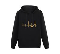 MENGYUETONGHUA Men's Cotton Hooded Top O-Neck Long Sleeve Freemason Heartbeat Masonic Hoody For Men Black 3XL