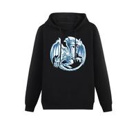 MENGYUETONGHUA Men's Hoody Blue Eyes White Dragon Pullover Hoody Black M
