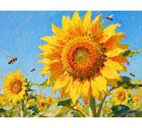 mengzhiyi Cross Stitch Kits, Sunflowers and Bees DIY Needlework Kits 11CT Stamped Cross Stitch Kit for Beginners Adults Home Bedroom Decoration, Embroidery Kit 40x50cm