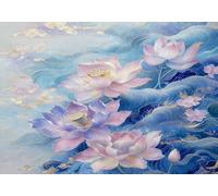 mengzhiyi Embroidery Kit, Oriental Beauty Lotus Pre-Printed Cross Stitch Embroidery Kits for Beginners, 11CT DIY Hand Needlework Cross Stitch Kit for Home Wall Deco 40x50cm