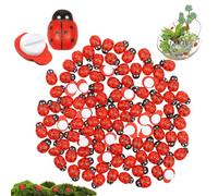 MENIBBLER 100Pcs Mini Wooden Bee and Ladybug Stickers, Self Adhesive Tiny Wood Bees Ladybirds Embellishments for DIY Crafts, Microlandscape, Scrapbooking, Card Making, Home Party Decoration(Red)
