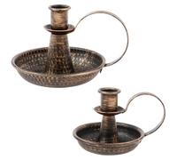 MENIBBLER 2 Pcs Candle Holder Iron Taper, Candle Stand with Curved Handle, Black Retro Candlestick Holders Decorative, Candlelight Stand Rustproof Candlestick Holders for Home Wedding Party(Bronze)