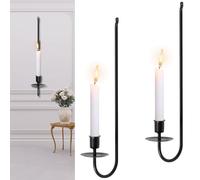 MENIBBLER 2 Pcs Candle Sconce Holder, Stylish Hanging Holders Mental Iron Wall Candle Sconce Hanging Wall Candle Holder L Shape Wall Pillar Holder 40x7x11cm Black Wall Art Candle Holder for Bedroom