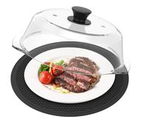 MENIBBLER 28cm Borosilicate Glass Microwave Splatter Cover with Silicone Mat, Non Plastic Vented Microwave Food Cover Lid & Splatter Guard for Heating Warming and Dust Proofing Food