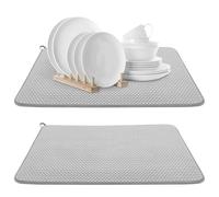 MENIBBLER 2Pcs Microfiber Dish Drying Mats 17.72x23.62 inch Thick Absorbent Dish Drainer Mat Quick Dry Board Draining Mats Dishes Drying Pad for Kitchen Counter Under Sink Coffee Rack