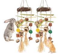 MENIBBLER 2Pcs Rabbit Chew Toys Boredom Breakers Multi Material Small Animal Treats for Teeth Grinding, Small Pet Cage Hanging Accessories Chewing Toy for Bunny Hamster Guinea Pig Chinchilla(Style 2)