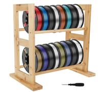MENIBBLER 3D Printer Filament Storage Rack, Rolling Filament Spool Holders Racks, Wood Desktop 2 Tier Filaments Spool Holder Stand for Home Office Workshop Studio
