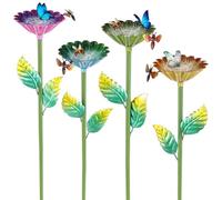 MENIBBLER 4 Pcs Elegant Bee Watering Station Waterproof Iron Bee Watering Cup with Colorful Flower Design for Outdoor Garden Yard Lawn