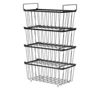MENIBBLER 4 Pcs Metal Chest Freezer Basket with Foldable Handles, Stackable Chest Freezer Organizer for Sorting Frozen Meats and Food Black