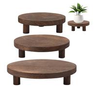 MENIBBLER 4Pcs Wooden Round Planting Pedestal Stand Strong Load Bearing Stackable Flower Pot Stand With 3 Feet for Home Kitchen Balcony
