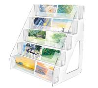 MENIBBLER 5 Tiers Greeting Card Display Stand Portable Christmas Greeting Card Rack Clear Acrylic Stamp Postcard Mail Holder for Craft Market Retail Counter Home Studio Flash Store