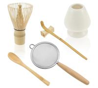 MENIBBLER 6 Pcs Traditional Bamboo Matcha Whisk Set for Home Trip Matcha Scoop Rest Whisk Holder Kit for Tea Lovers Beginners