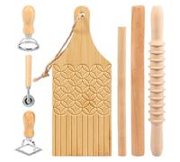 MENIBBLER 7 Pcs Pasta Making Tools Set Includes Spiral Rolling Pin, Wooden Rolling Stick Gnocchi Board Ravioli Stamp Practical DIY Pasta Making Kit for Home Kitchen Cooking