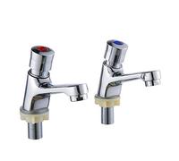 MENIBBLER Bathroom Basin Taps Chrome Push Time Delay Self Close Tap Hot and Cold Basin Sink Taps Rust-Proof Brass Non-Concussive Faucets for Kitchen Bathroom Hotel Public Toilet