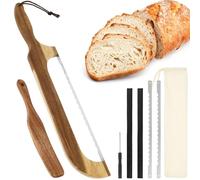 MENIBBLER Bread Bow Cutter, Wood Handle Bread Bow Slicer, Ergonomic Multipurpose Homemade Knife with Detachable Stainless Steel Blade for Baking Enthusiast