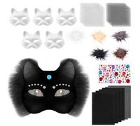 MENIBBLER Cat Mask Kit, Blank Cat Mask Faux Masks Fur Self Adhesive Felt Sheet, DIY Therians Masks Kit Stimulate Creativity Cats Facepiece Eye Catching for Theme Party(Black)