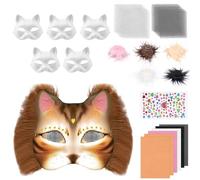 MENIBBLER Cat Mask Kit, Blank Cat Mask Faux Masks Fur Self Adhesive Felt Sheet, DIY Therians Masks Kit Stimulate Creativity Cats Facepiece Eye Catching for Theme Party(Brown)