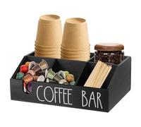 MENIBBLER Coffee Station Organizer 5 Compartment Coffee Bar Accessories Caddy Wooden Tea Chest Box with Slot Multipurpose Tea and Condiment Holder for Countertop Home Office Hotel Breakroom