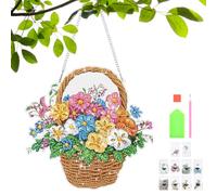 MENIBBLER Flower Basket Diamond Art Hanging Kit, Flower Themed Double Sided Window Hanging Kit, DIY Acrylic Special Shaped Diamond Pendant Decor with Tray Clay Glue Chain for Window Wall Decor