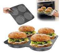 MENIBBLER Hamburger Bun Mold, 4 Cavities Perforated Bread Roll Tins for Baking, 4.72 Inch Nonstick Carbon Steel Square Moulds Mold for Baking Homemade Hamburger Bun Meat Pie Bread Mini Pizza