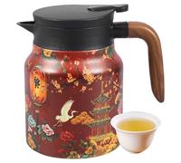 MENIBBLER Insulated Tea Pot, 1000ml Vintage Flower Pattern Teapot Stainless Steel Thermal Coffee Carafe Jugs with Handle and Built in Infuser, Teas Pot Infusers Teapot for Coffee Tea Beverage(Gules)