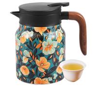 MENIBBLER Insulated Tea Pot, 1000ml Vintage Flower Pattern Teapot Stainless Steel Thermal Coffee Carafe Jugs with Handle and Built in Infuser, Teas Pot Infusers Teapot for Coffee Tea Beverage