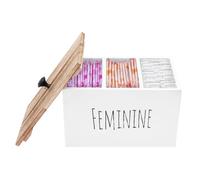 MENIBBLER Tampon Holder for Bathroom 3 Compartment Tampon Storage Pad Organizer with Lid Wood Rustic Feminine Product Caddy Box Solid Period Box for Women