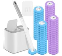 MENIBBLER Toilet Brush Cleaning Kit, Reusable Wall Mounted Toilet Bowl Brush and Holder Set with 66 Refill Head, 360° Deep Cleaning Toilets Wand Kits for Home Hotel Caravan Bathroom(Grey)