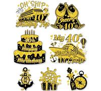 MENIFEND Cruise Door Decorations Magnetic, 7 Pcs 40th Birthday Cruise Door Magnets, Gold & Black Birthday Magnets Decor for Ship Cabin Door Carnival Fridge Celebration Party