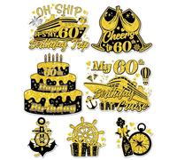 MENIFEND Cruise Door Decorations Magnetic, 7 Pcs 60th Birthday Cruise Door Magnets, Gold & Black Birthday Magnets Decor for Ship Cabin Door Carnival Fridge Celebration Party